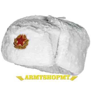 Ušianka ruská biela s odznakom